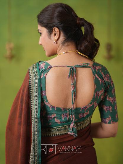 Narayanpet Brown Cotton Saree by Raag Varnam | Mercerized Finish With 2 Blouses Included