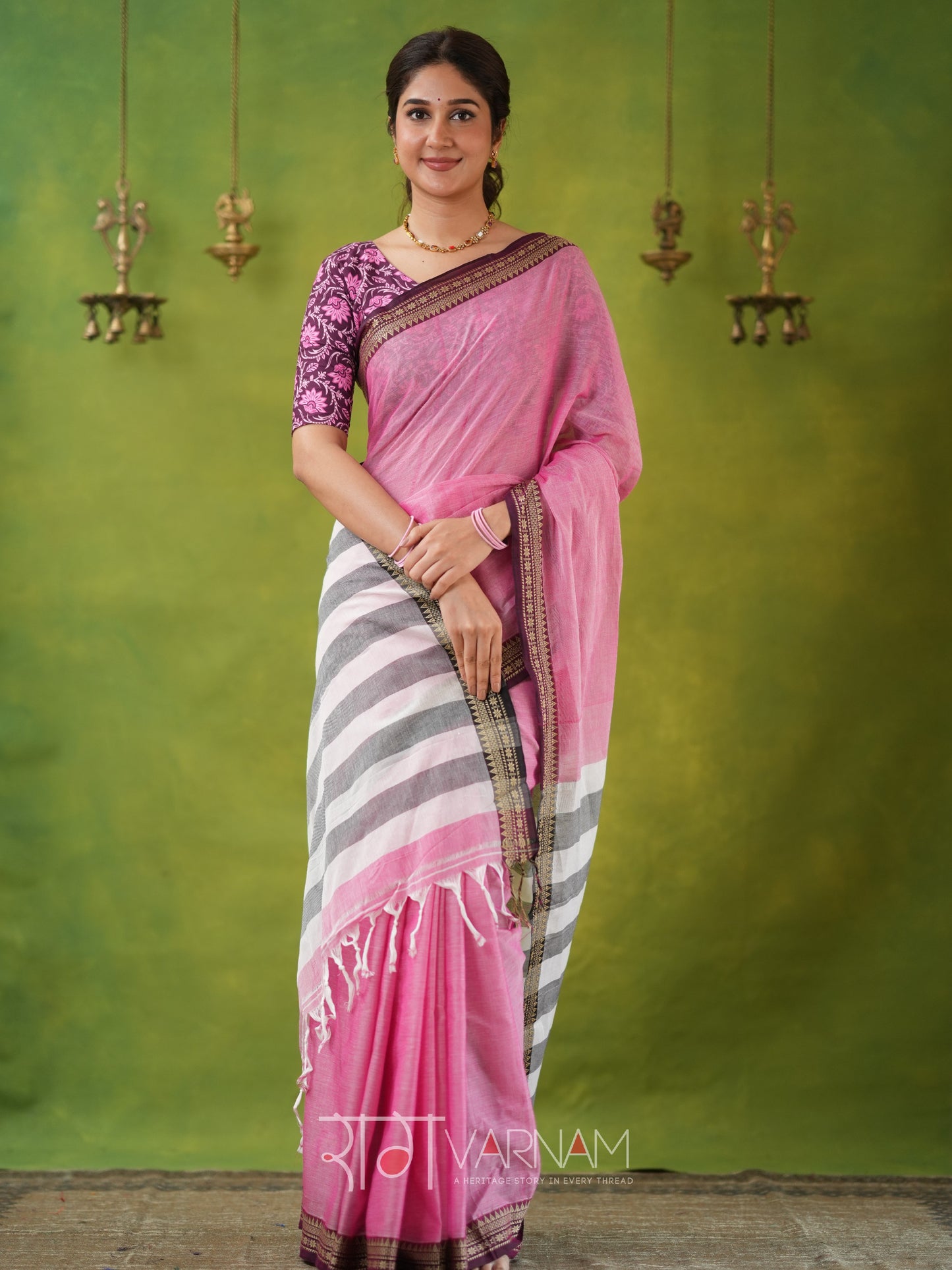 Narayanpet Pink Cotton Saree by Raag Varnam | Mercerized Finish With 2 Blouses Included