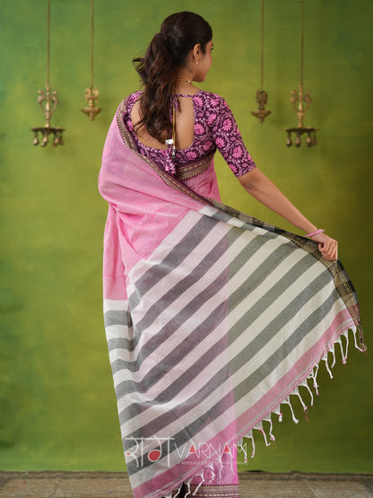 Narayanpet Pink Cotton Saree by Raag Varnam | Mercerized Finish With 2 Blouses Included