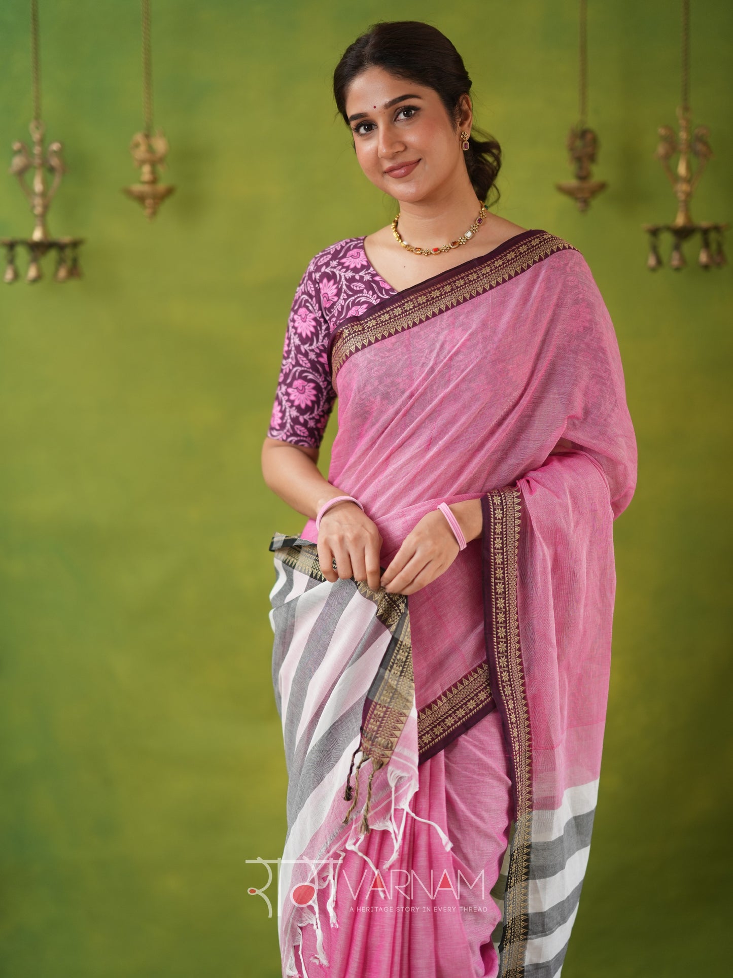Narayanpet Pink Cotton Saree by Raag Varnam | Mercerized Finish With 2 Blouses Included