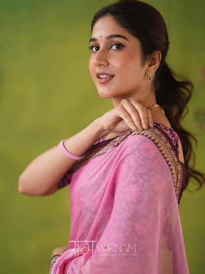 Narayanpet Pink Cotton Saree by Raag Varnam | Mercerized Finish With 2 Blouses Included