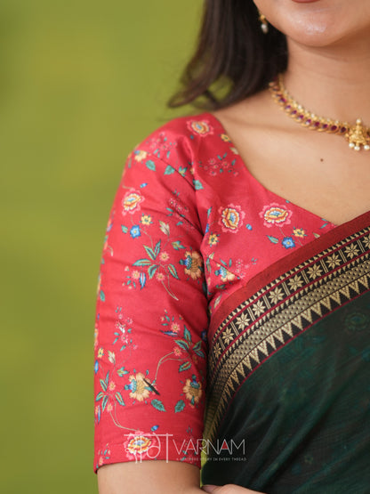 Narayanpet Green Cotton Saree by Raag Varnam | Mercerized Finish With 2 Blouses Included