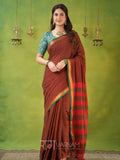 Narayanpet Brown Cotton Saree by Raag Varnam | Mercerized Finish With 2 Blouses Included