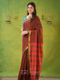 Narayanpet Brown Cotton Saree by Raag Varnam | Mercerized Finish With 2 Blouses Included