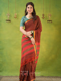 Narayanpet Brown Cotton Saree by Raag Varnam | Mercerized Finish With 2 Blouses Included