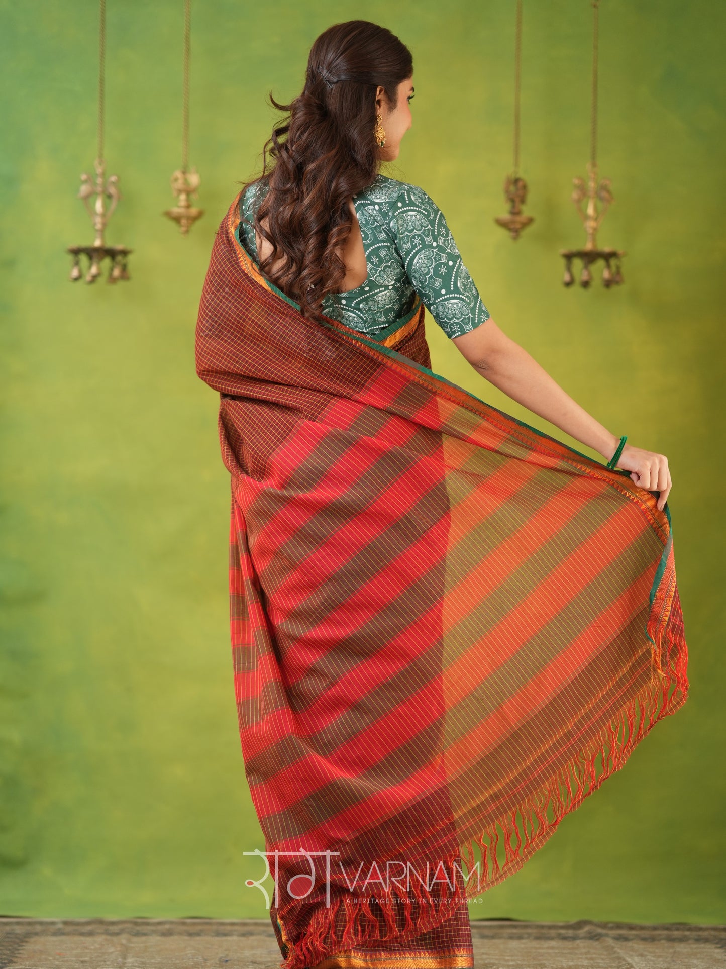 Narayanpet Brown Cotton Saree by Raag Varnam | Mercerized Finish With 2 Blouses Included