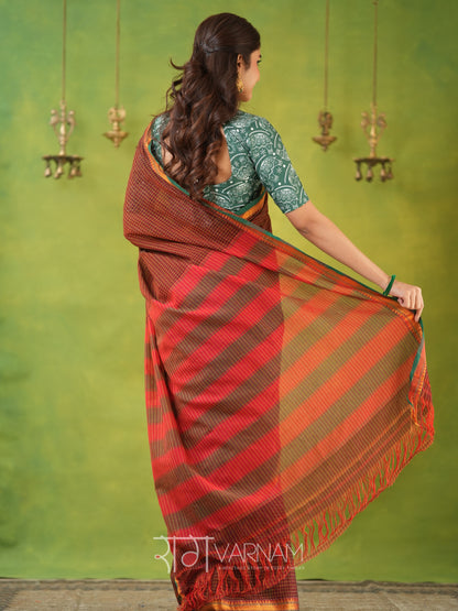 Narayanpet Brown Cotton Saree by Raag Varnam | Mercerized Finish With 2 Blouses Included