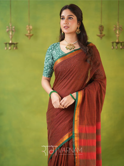 Narayanpet Brown Cotton Saree by Raag Varnam | Mercerized Finish With 2 Blouses Included
