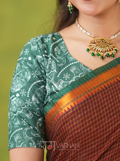 Narayanpet Brown Cotton Saree by Raag Varnam | Mercerized Finish With 2 Blouses Included