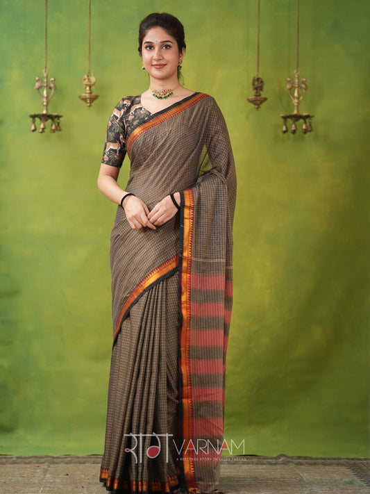 Narayanpet Grey Cotton Saree by Raag Varnam | Mercerized Finish With 2 Blouses Included