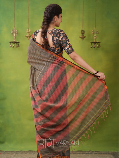 Narayanpet Grey Cotton Saree by Raag Varnam | Mercerized Finish With 2 Blouses Included