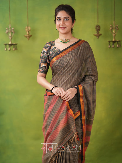 Narayanpet Grey Cotton Saree by Raag Varnam | Mercerized Finish With 2 Blouses Included