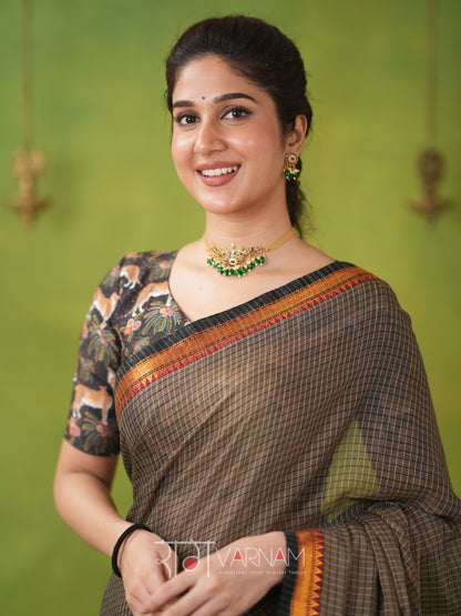 Narayanpet Grey Cotton Saree by Raag Varnam | Mercerized Finish With 2 Blouses Included