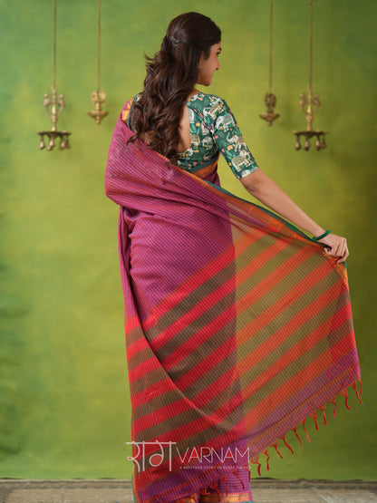 Narayanpet Pink Cotton Saree by Raag Varnam | Mercerized Finish With 2 Blouses Included