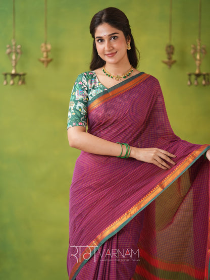 Narayanpet Pink Cotton Saree by Raag Varnam | Mercerized Finish With 2 Blouses Included