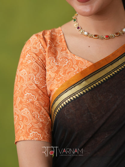 Narayanpet Black Cotton Saree by Raag Varnam | Mercerized Finish With 2 Blouses Included
