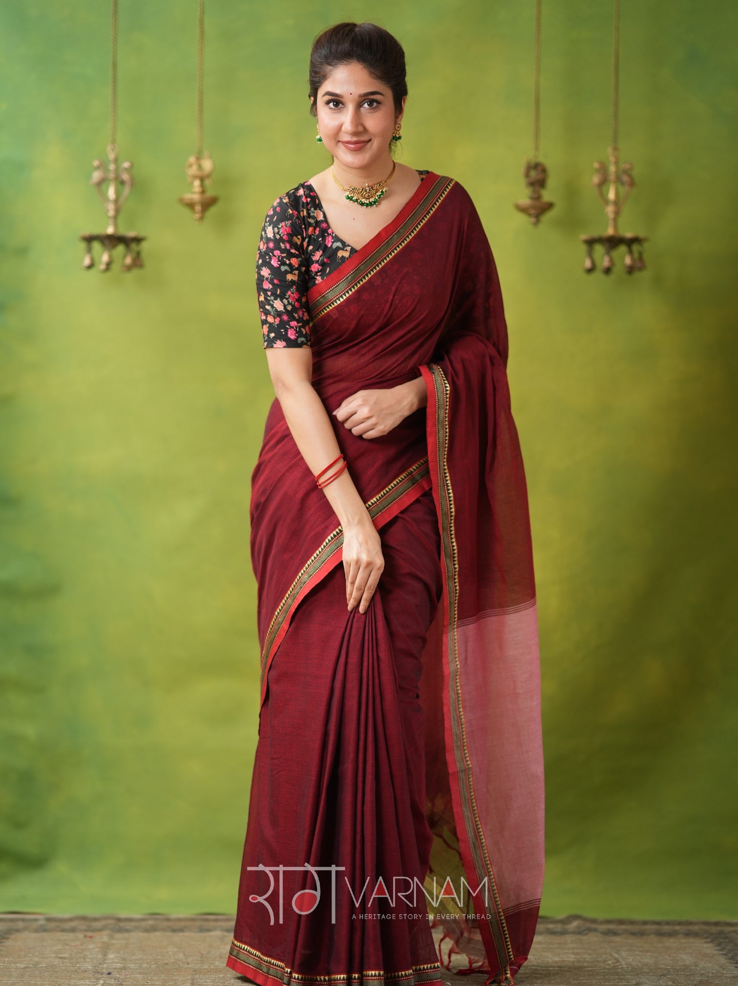 Narayanpet Maroon Cotton Saree by Raag Varnam | Mercerized Finish With 2 Blouses Included