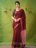 Narayanpet Maroon Cotton Saree by Raag Varnam | Mercerized Finish With 2 Blouses Included
