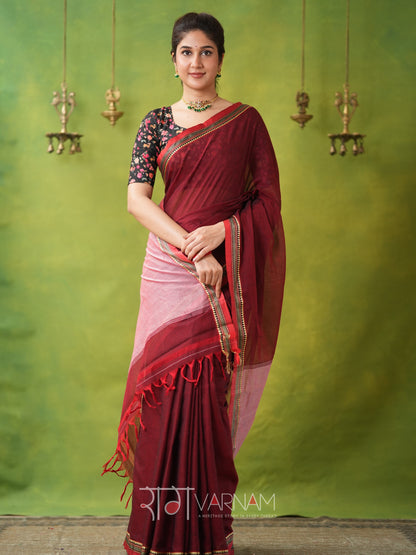 Narayanpet Maroon Cotton Saree by Raag Varnam | Mercerized Finish With 2 Blouses Included