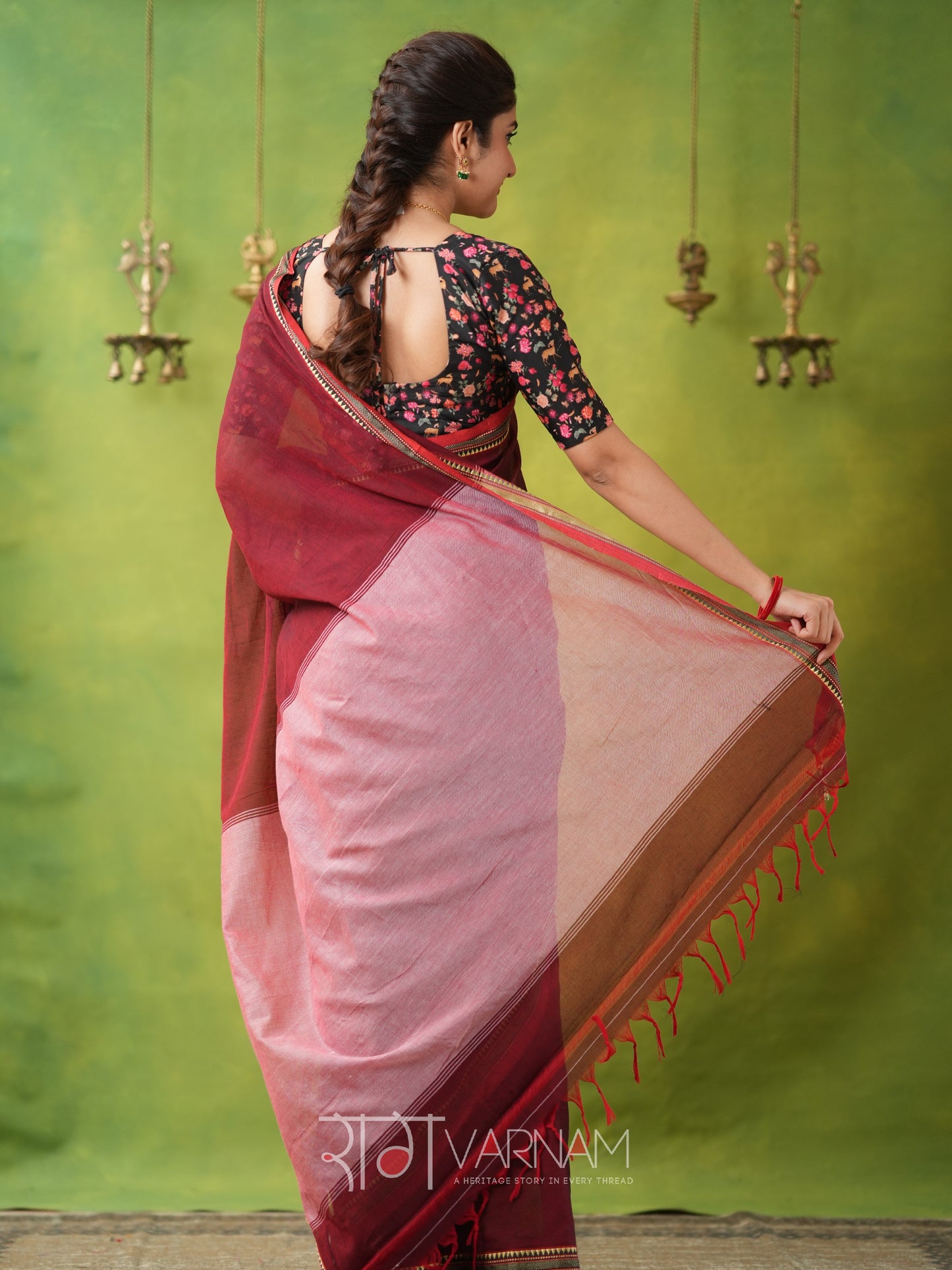 Narayanpet Maroon Cotton Saree by Raag Varnam | Mercerized Finish With 2 Blouses Included