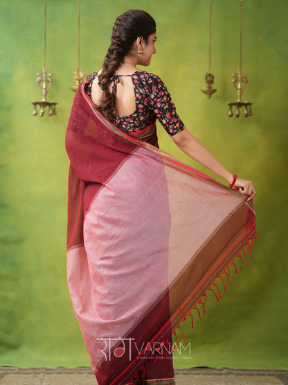 Narayanpet Maroon Cotton Saree by Raag Varnam | Mercerized Finish With 2 Blouses Included
