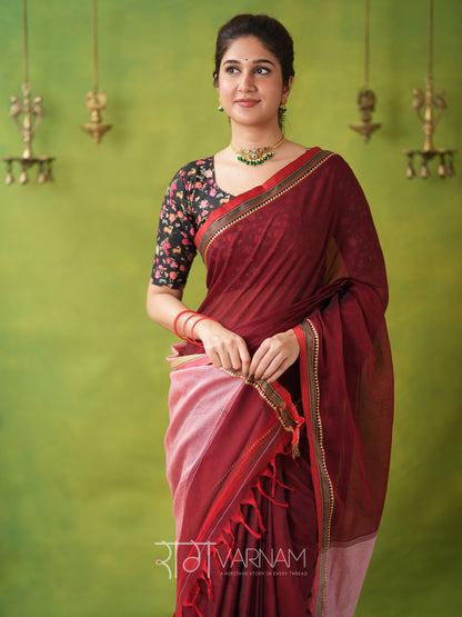 Narayanpet Maroon Cotton Saree by Raag Varnam | Mercerized Finish With 2 Blouses Included