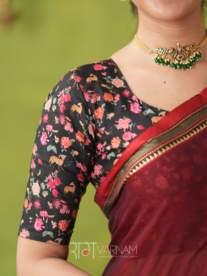 Narayanpet Maroon Cotton Saree by Raag Varnam | Mercerized Finish With 2 Blouses Included
