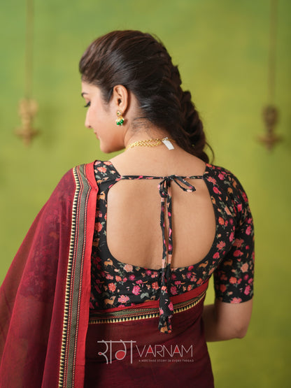 Narayanpet Maroon Cotton Saree by Raag Varnam | Mercerized Finish With 2 Blouses Included