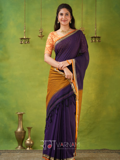 Narayanpet Violet  Cotton Saree by Raag Varnam | Mercerized Finish With 2 Blouses Included