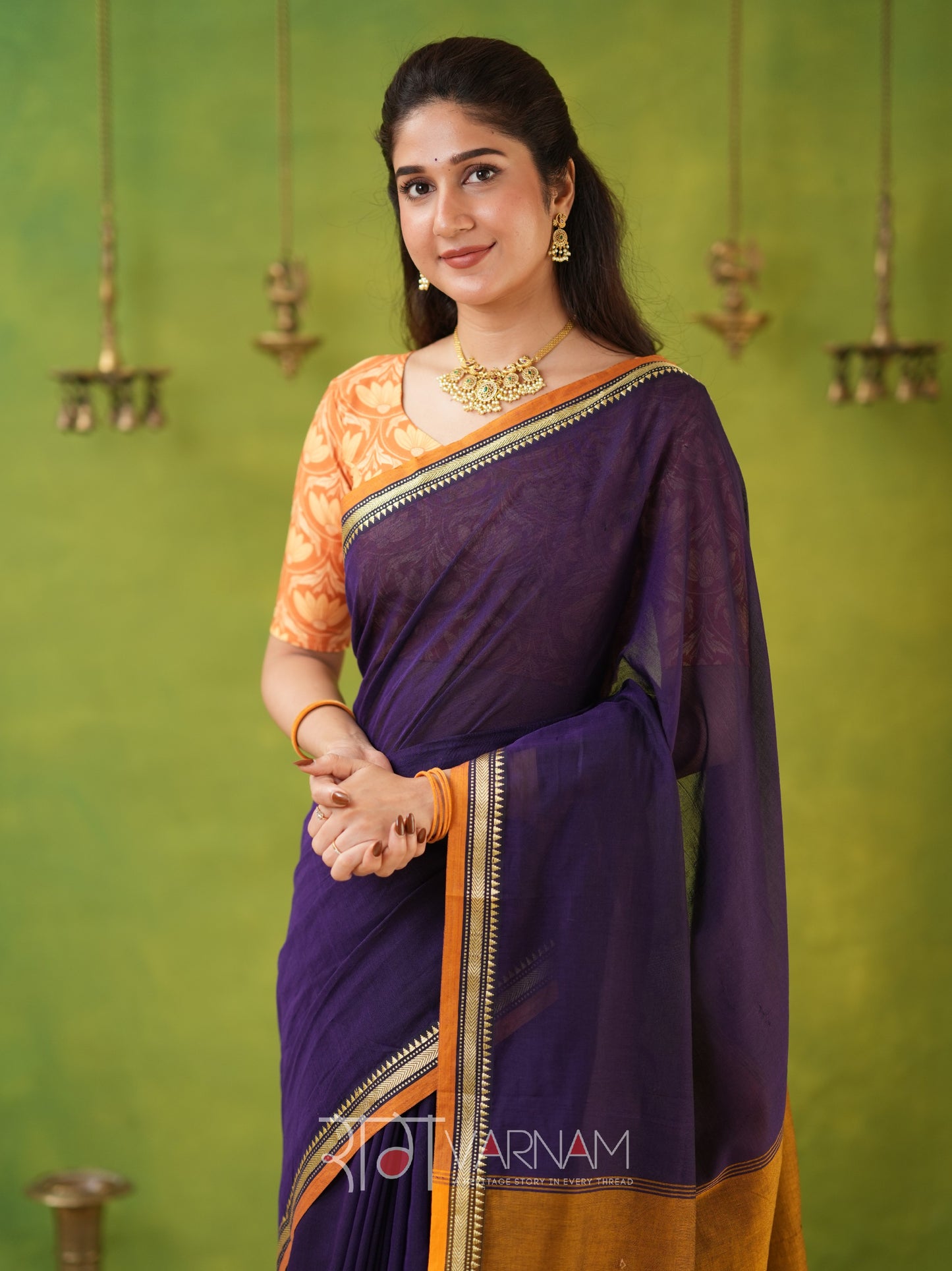 Narayanpet Violet  Cotton Saree by Raag Varnam | Mercerized Finish With 2 Blouses Included