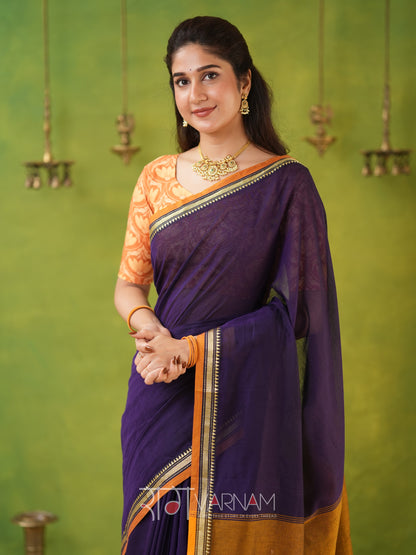 Narayanpet Violet  Cotton Saree by Raag Varnam | Mercerized Finish With 2 Blouses Included