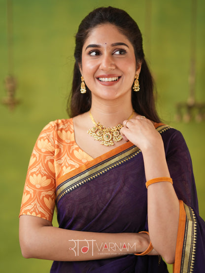Narayanpet Violet  Cotton Saree by Raag Varnam | Mercerized Finish With 2 Blouses Included