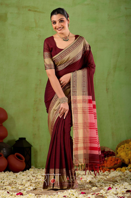 Raag Varnam Maroon Narayanpet Mercerized Cotton Saree