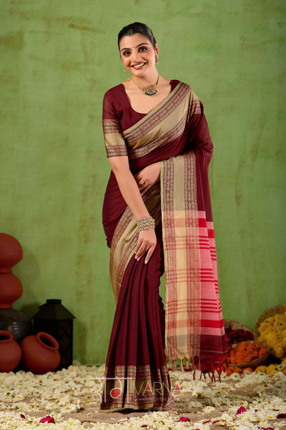 Raag Varnam Maroon Narayanpet Mercerized Cotton Saree