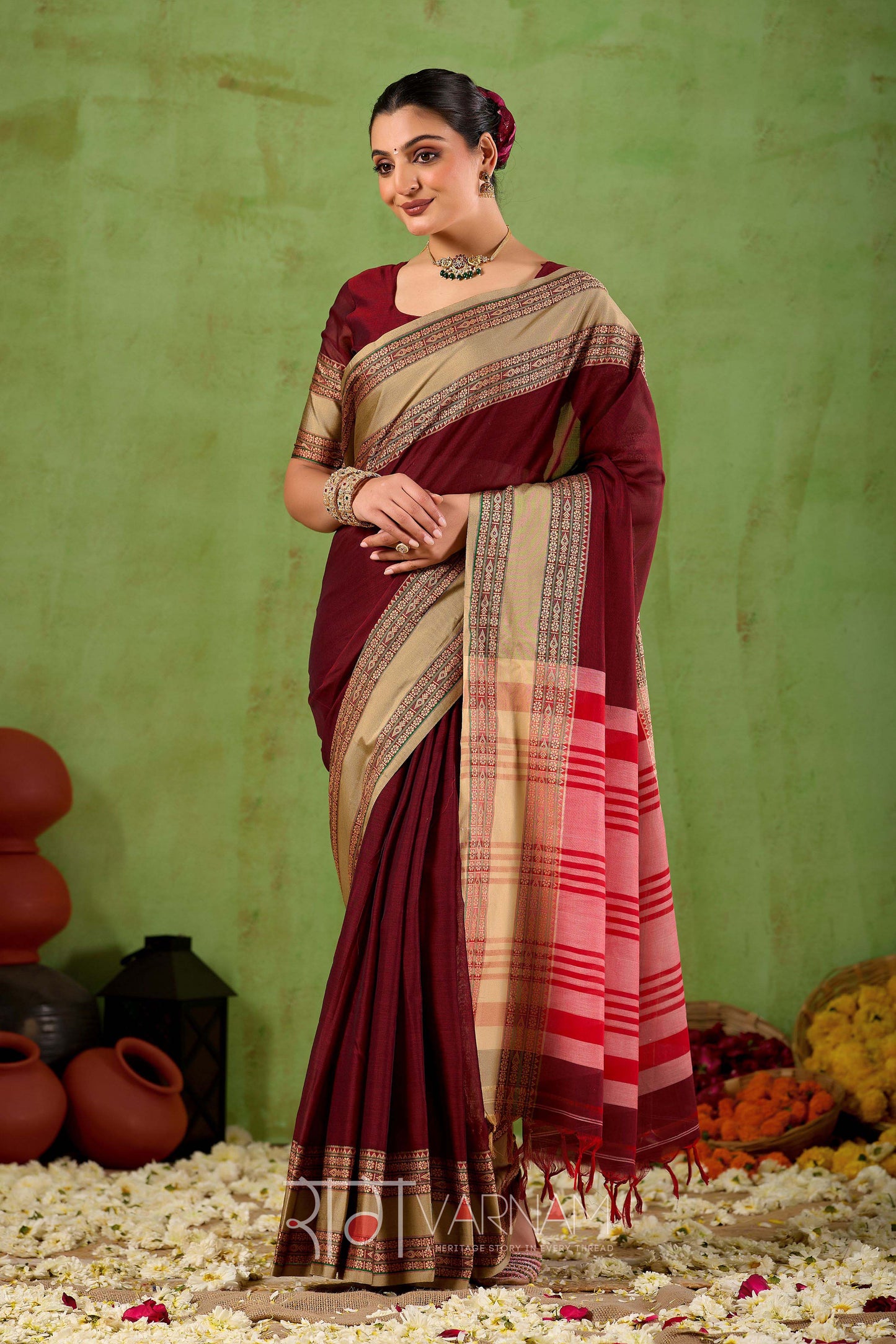 Raag Varnam Maroon Narayanpet Mercerized Cotton Saree