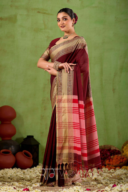 Raag Varnam Maroon Narayanpet Mercerized Cotton Saree