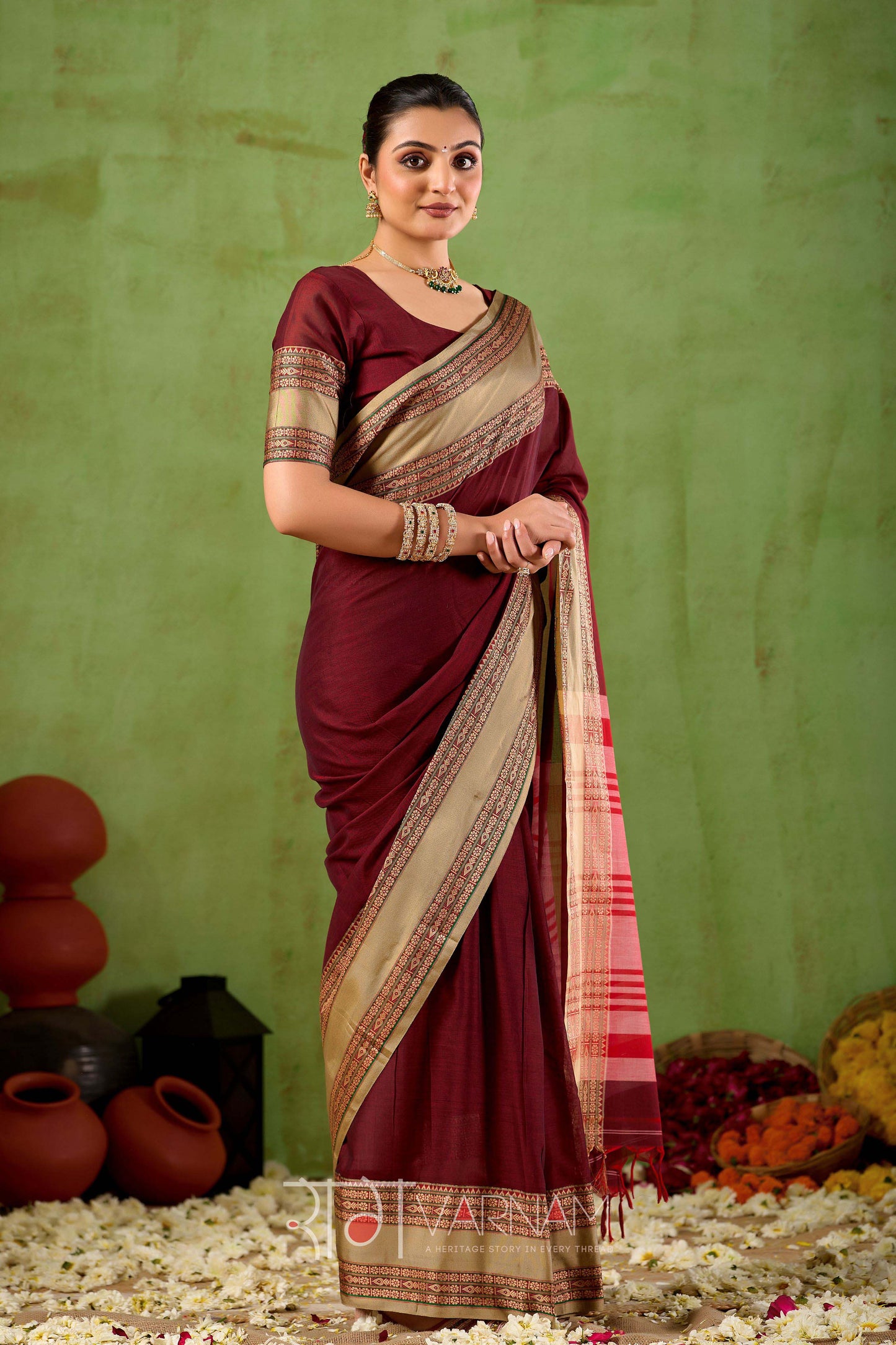 Raag Varnam Maroon Narayanpet Mercerized Cotton Saree