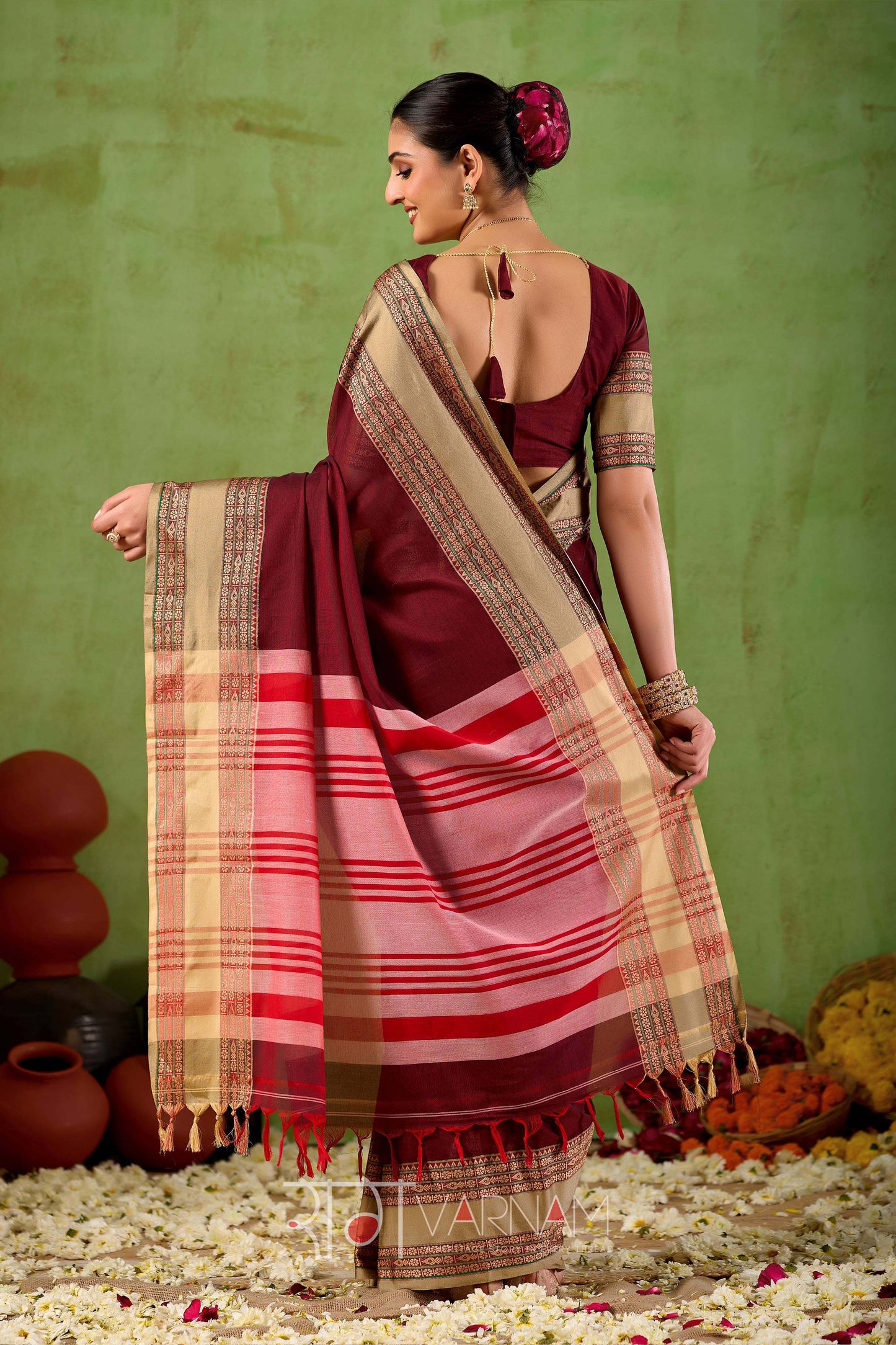 Raag Varnam Maroon Narayanpet Mercerized Cotton Saree