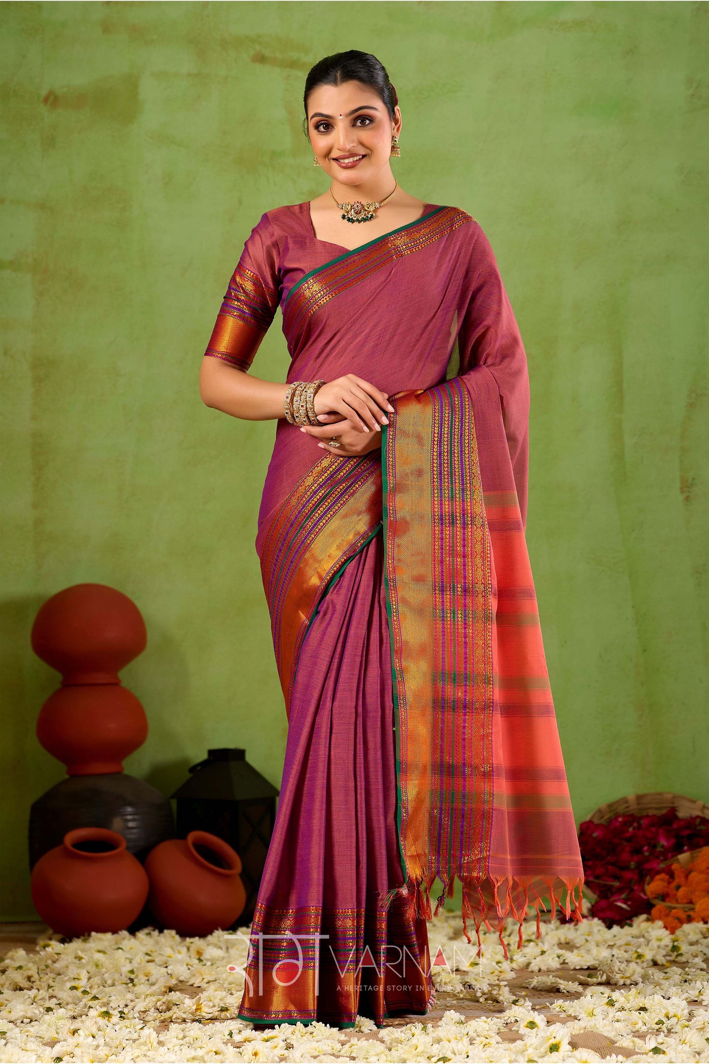 Raag Varnam Pink Narayanpet Mercerized Cotton Saree