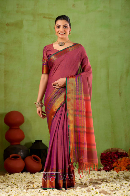Raag Varnam Pink Narayanpet Mercerized Cotton Saree