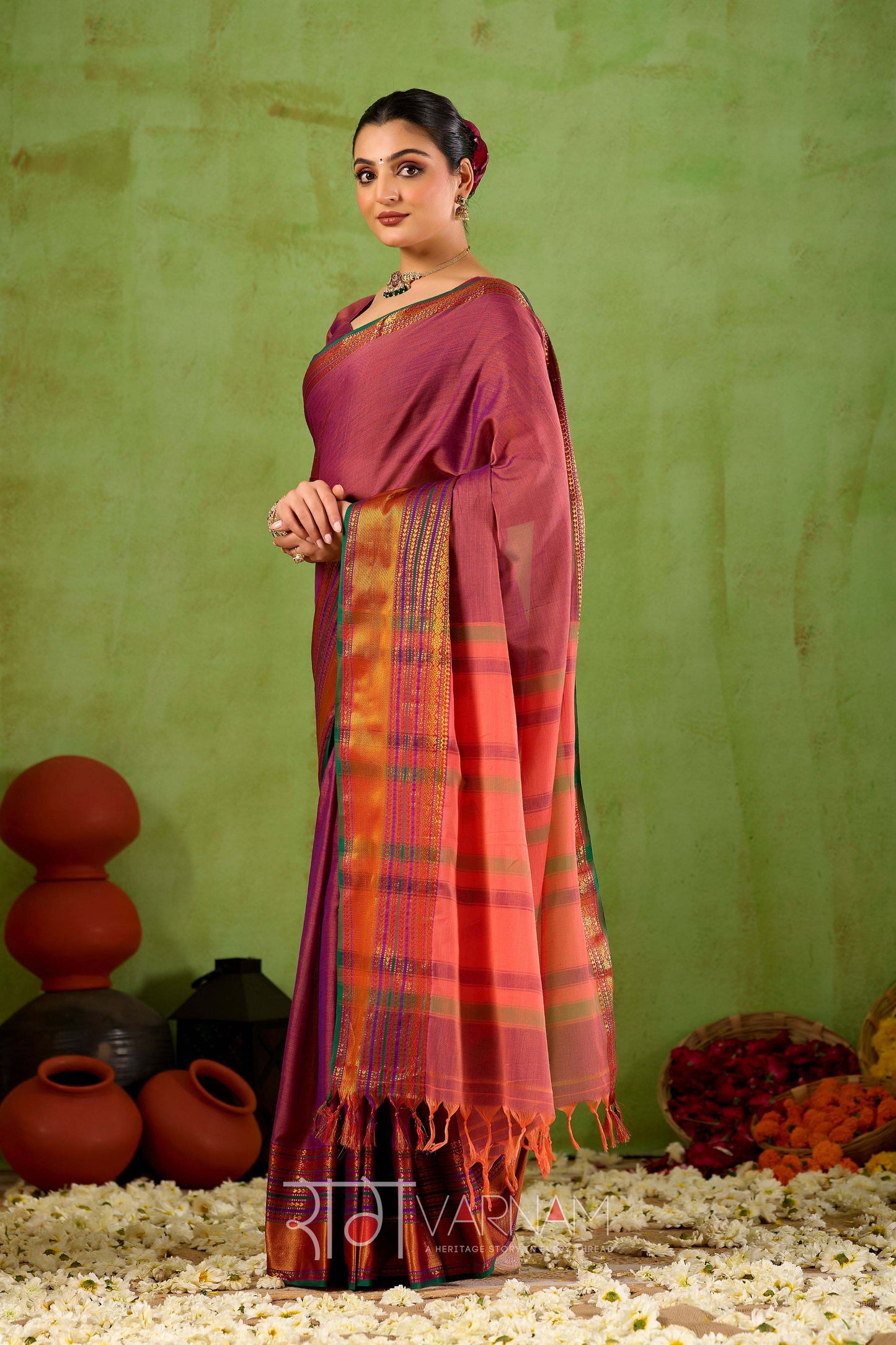 Raag Varnam Pink Narayanpet Mercerized Cotton Saree