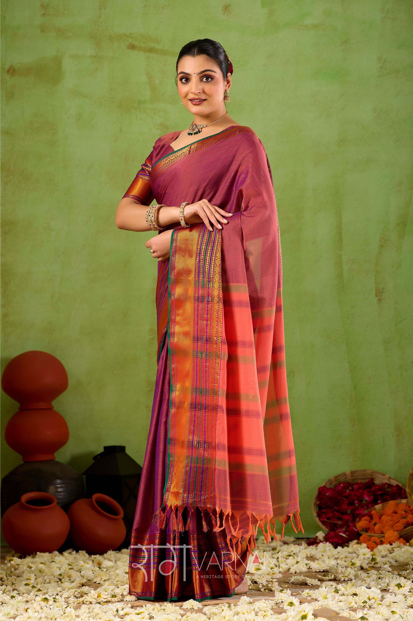 Raag Varnam Pink Narayanpet Mercerized Cotton Saree