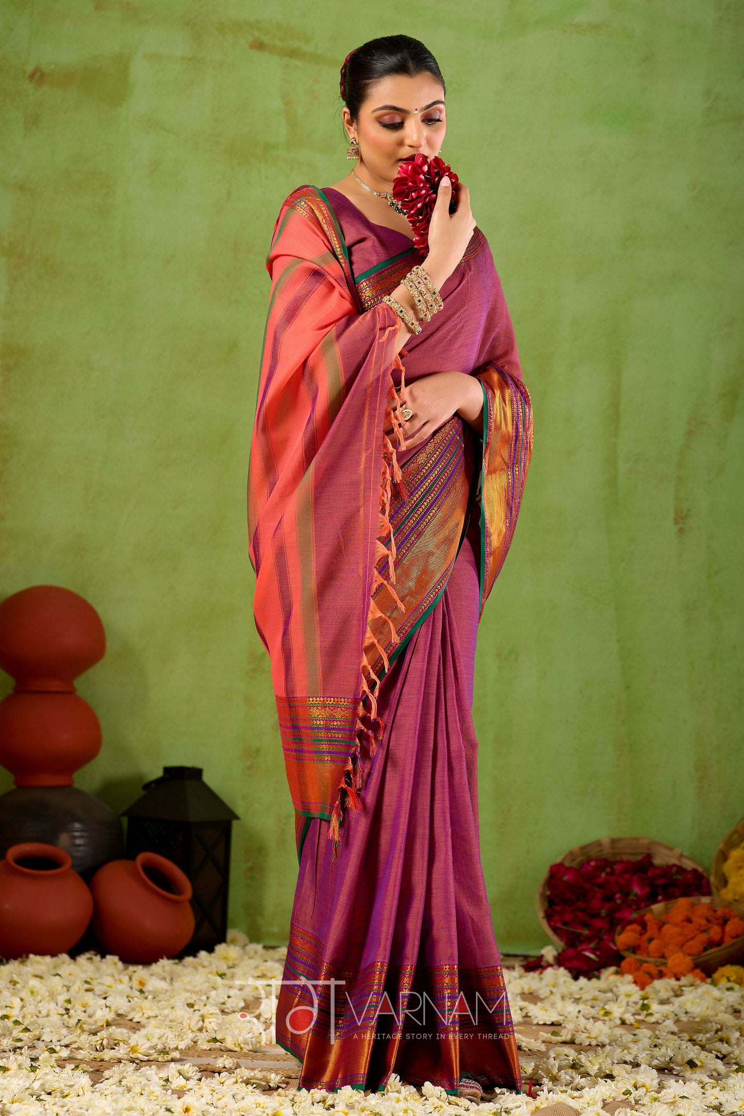 Raag Varnam Pink Narayanpet Mercerized Cotton Saree