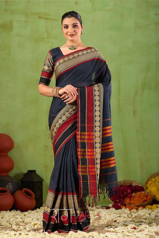 Raag Varnam Black Narayanpet Mercerized Cotton Saree