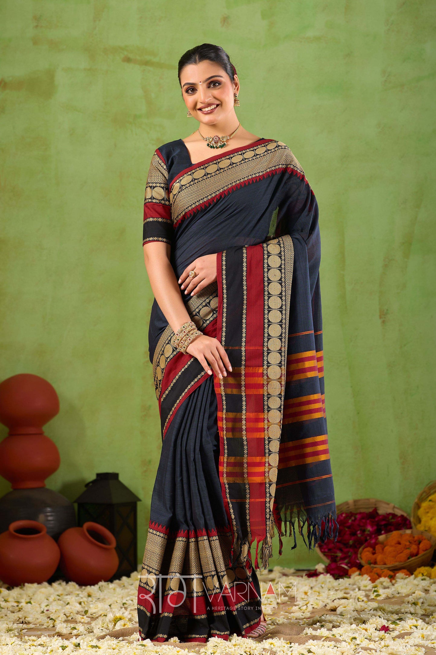 Raag Varnam Black Narayanpet Mercerized Cotton Saree