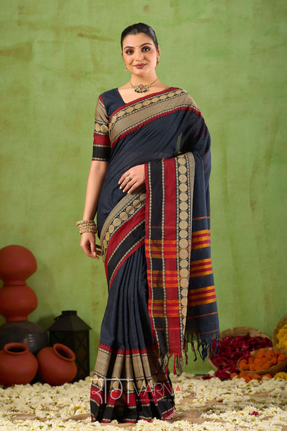 Raag Varnam Black Narayanpet Mercerized Cotton Saree