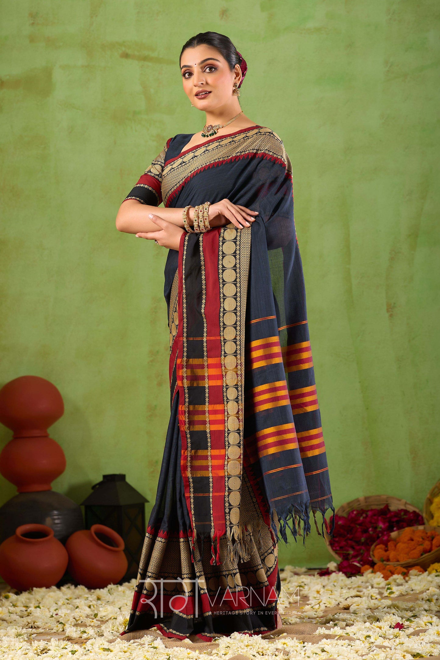 Raag Varnam Black Narayanpet Mercerized Cotton Saree