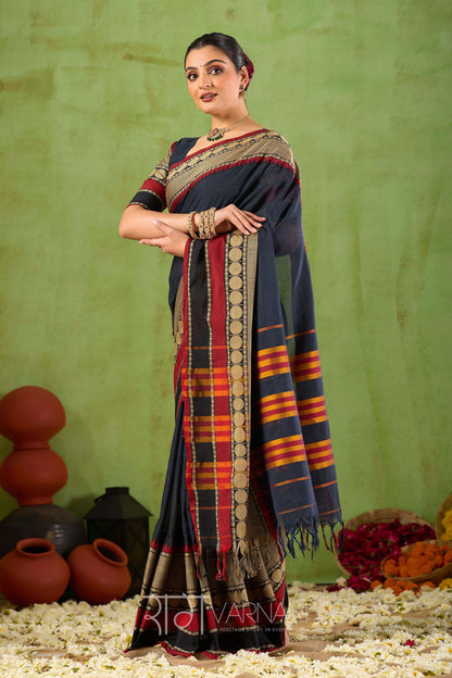 Raag Varnam Black Narayanpet Mercerized Cotton Saree