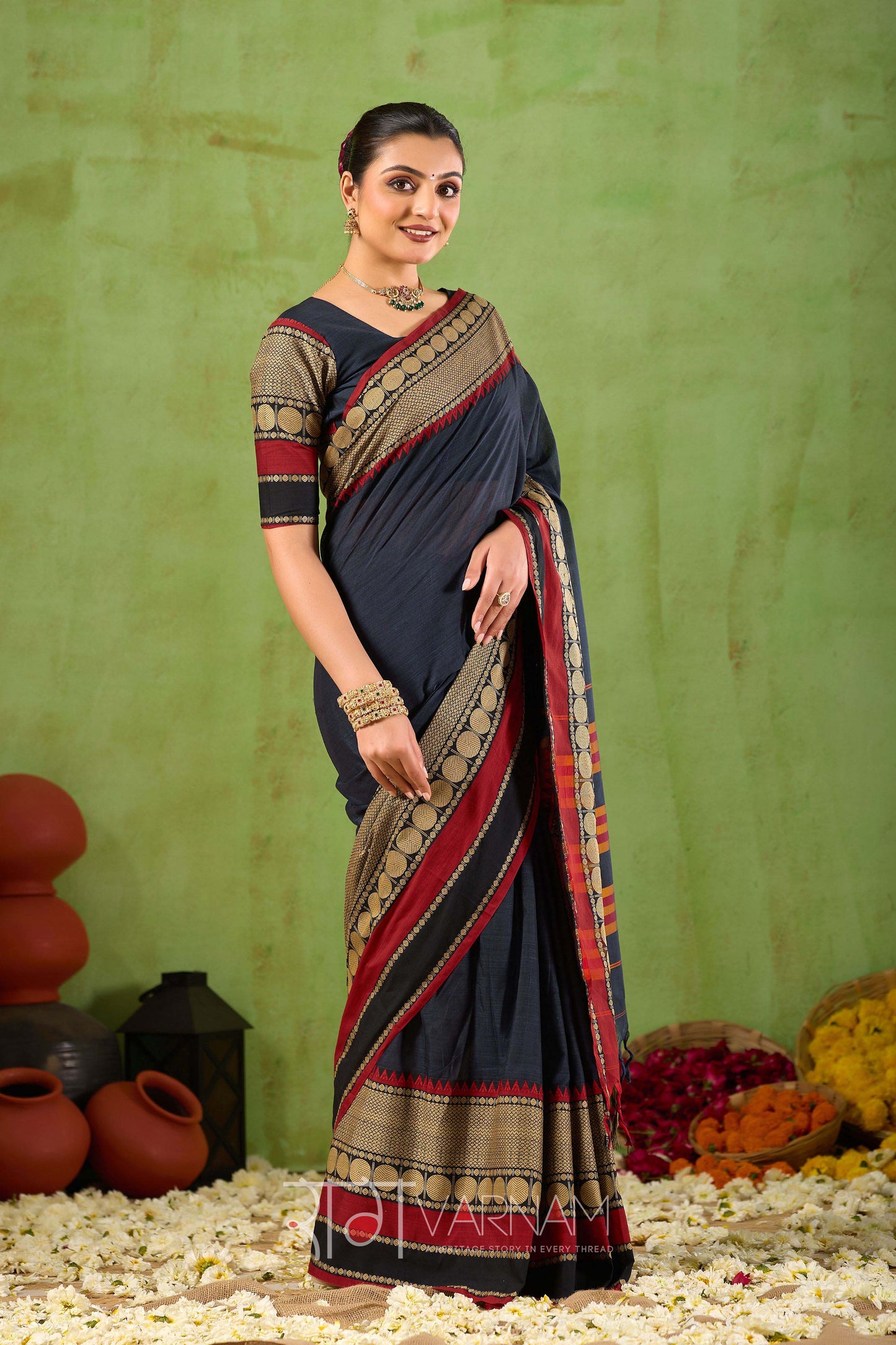 Raag Varnam Black Narayanpet Mercerized Cotton Saree