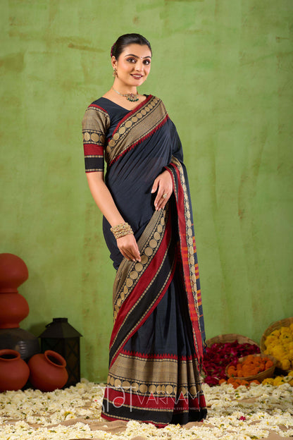 Raag Varnam Black Narayanpet Mercerized Cotton Saree